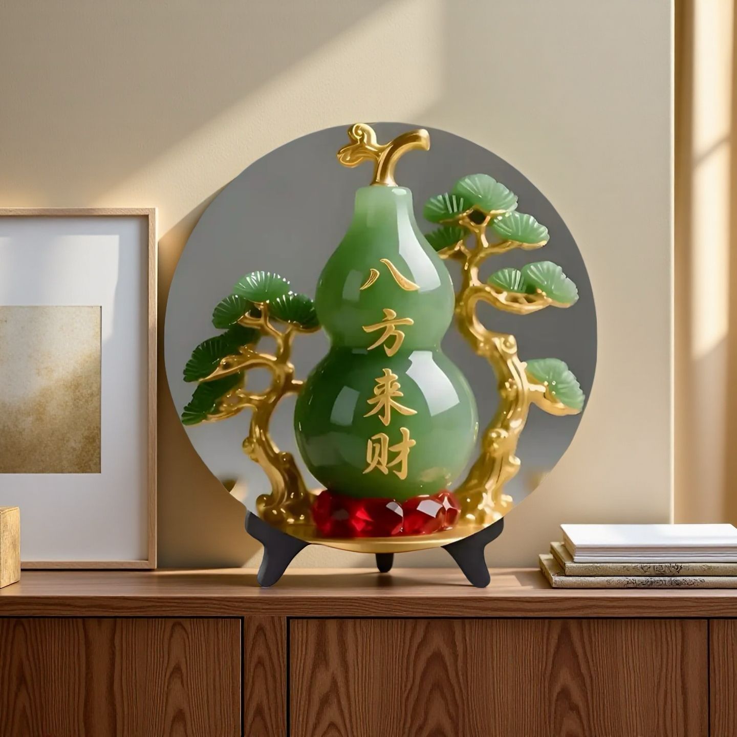 Vintage Collectible Furniture - Natural Jade Gourd Figurine Home Entrance