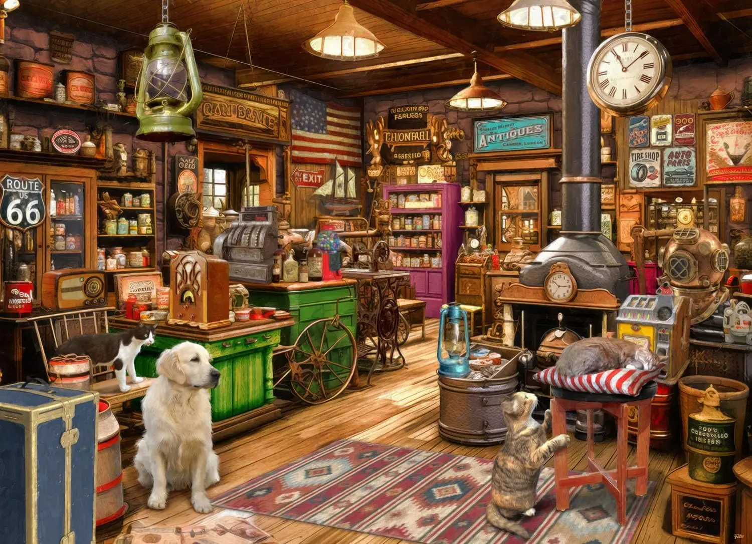 Vintage Collectible Shop - Vintage Antique Shop Wooden Jigsaw Puzzle