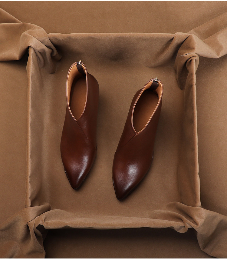 Vintage Zipper - SHOEBOX Vintage Elegant Pointed-Toe Chunky-Heel Genuine