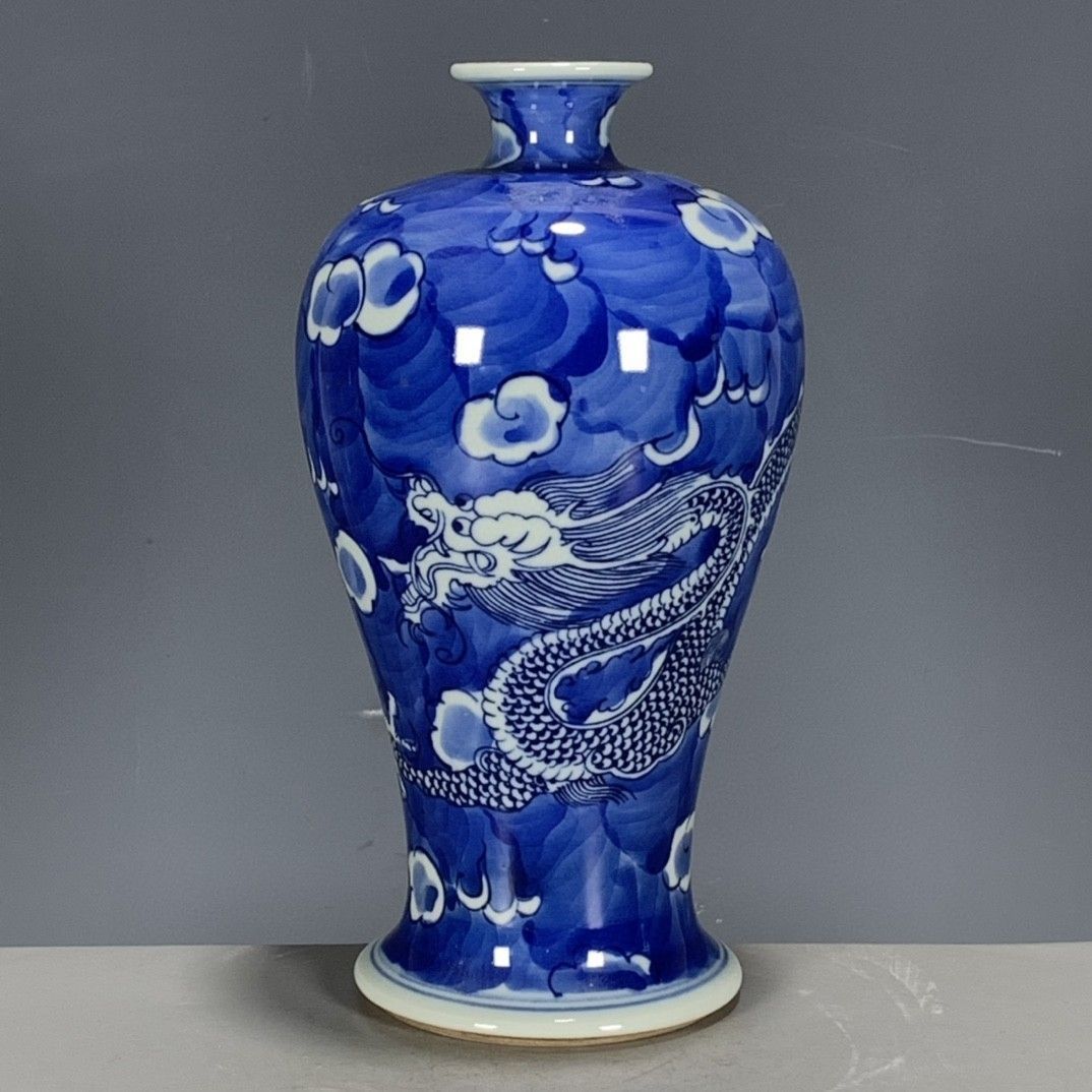 Vintage Collectible Pottery - Vintage Chinese Blue White Plum Vase