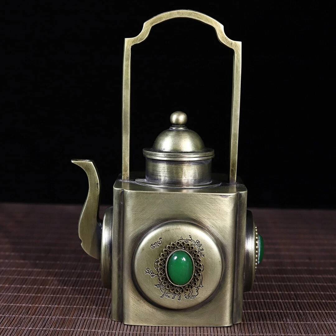 Vintage Collectible Pottery - Chinese Vintage Collection White Copper Teapot